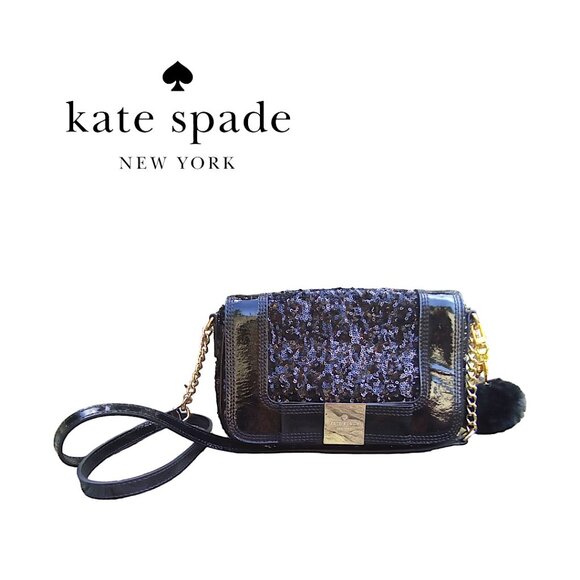 kate spade Handbags - Kate Spade Black Primrose Hill Little Kaelin Bling Sequin Patent Bow Bag $318